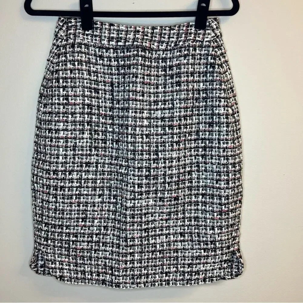 Kate Spade Black White Pink Tweed Pencil Skirt Size 6 Preppy Office